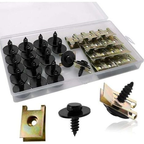 40 Pièces Clip à Vis et Écrou de Kit, Écrous de Fixation pour Garde-Boue de Voiture, Type U Sous Support de Passage Roue Kit, pour Voiture Panneau de Porte Intérieur (1/4)
