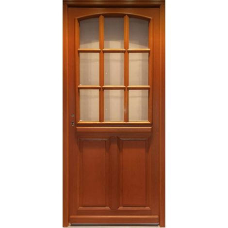 Porta d'ingresso in legno con vetrata Agatha, H.215xL.90 cm, con pannello laterale, apertura a destra, GD MENUISERIES (1/5)