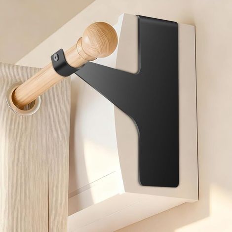 4 Supports de Tringle à Rideaux - Fixation Sans Perçage pour Coffre de Volet Roulant - Compatible Diamètre 16-28 mm - Structure en Métal Robuste - Usage Intérieur - Noir (1/5)