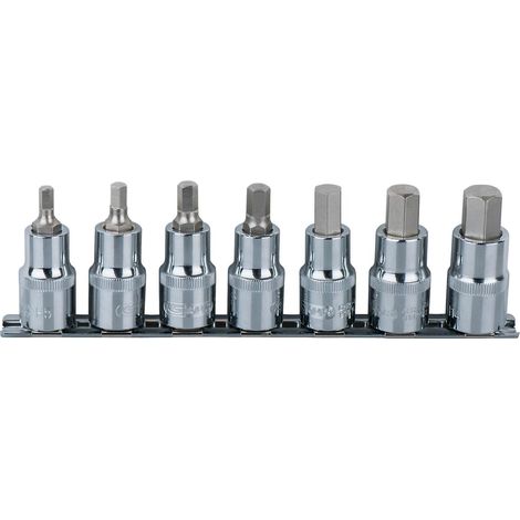 1/2" Jeu de douilles tournevis 6 pans intérieur CHROMEplus, courtes, 7 pcs 5-14 mm