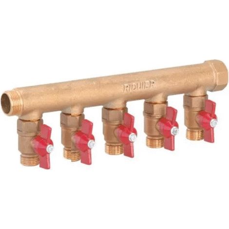 Collecteur modulaire sanitaire avec vanne - 5 départs - Entrée M20x27 - Sortie M15x21
