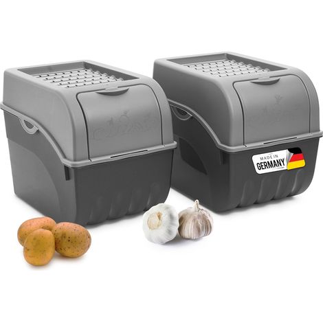 Boîte de rangement 2 x 9 L gris pour pommes de terre et légumes