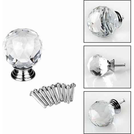VURAHOME - Ensemble de 10 boutons de porte poignée forme 30mm diamètre clair cristal verre meubles boutons ronds verre boutons armoire tiroir décoration (1/2)