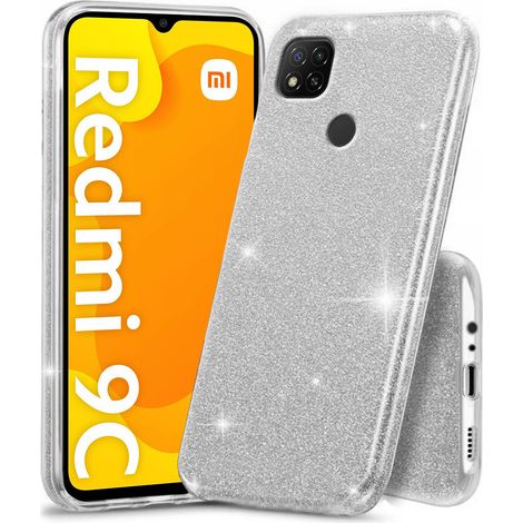 Custodia glitterata per Xiaomi Redmi 9C, argento (1/3)