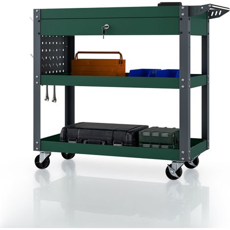 Werkstattwagen mit Schublade, auf Rollen, Flaschengrün, 800x800x380 mm: FRED