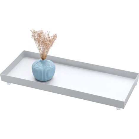 Metall Kerzentablett weiß rechteckig - 40 x 15 cm - Dekotablett mit Rand und Kugel Füßen - Tisch Deko Kerzen Servier