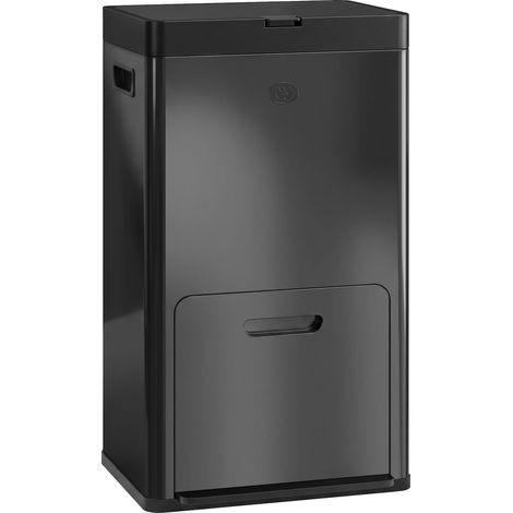 Poubelle rectangulaire à pédale - HOMCOM - 56L, 3 compartiments, fermeture douce - acier inoxydable - 45,7x35,8x76cm - noir (1/5)