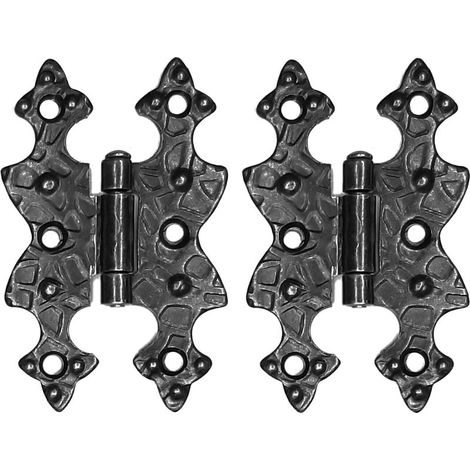 Lot de 2 charnières plates en fer forgé noir 70x45 mm – Pour meubles anciens – Fixation 6 trous – Style rétro vintage rustique (1/4)