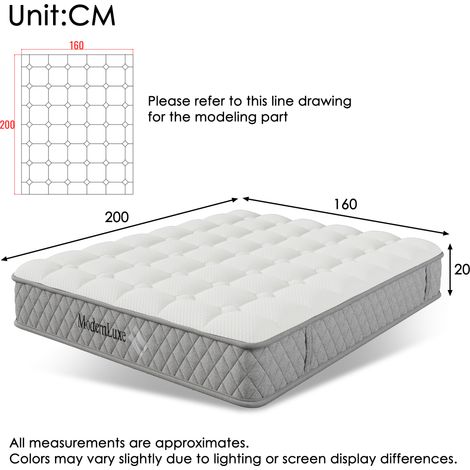 Matelas orthopédique mousse froide 160x200 cm 7 zones ressorts ensachables,dureté H3 hauteur 20 cm,4 poignées livré sous vide certifié.