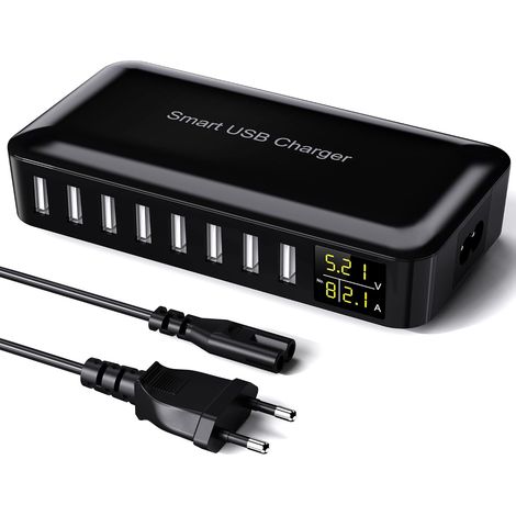 Chargeur USB, 8 ports, station de charge 40 W, écran LED, plusieurs appareils, compatible avec 15, etc. (1/5)