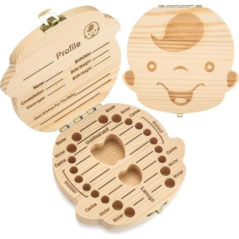 Boîte à dents en bois pour garçon - Boîte à dents de lait - Boîte à dents de lait - Boîte à dents de lait - Boîte de rangement pour les dents de bébé - Boîte souvenir (garçon) (1/5)