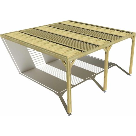 Pergola bois • 5m x 5m • adossée • sens profondeur • lames orientables bioclimatiques incluses • livraison comprise (1/3)