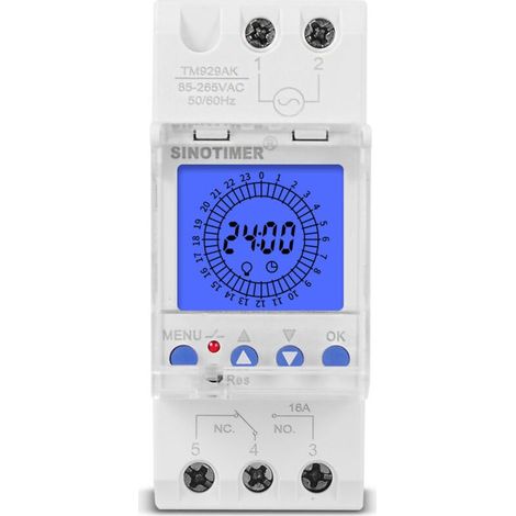 24 Hours Digital LCD Display Electronic Clock 85-265V DIN Rail Mount Smart Programmable Analog Timer Switch with 15 Minutes Interval (16A) (1/5)