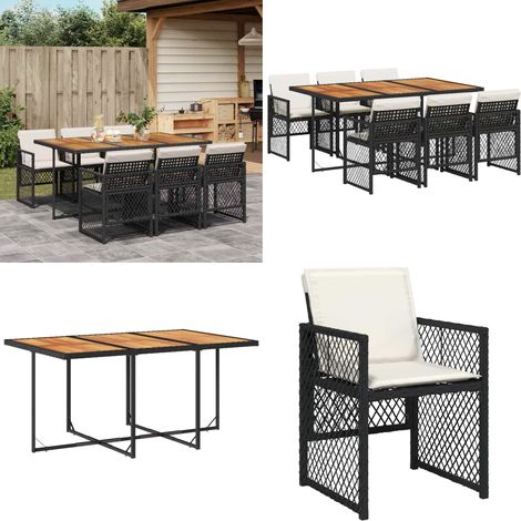 vidaXL 7-tlg. Garten-Essgruppe mit Kissen Schwarz Poly Rattan (1/5)