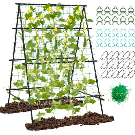 COSTWAY A Frame Cucumber Trellis Garden Plant Support Trellis-Black (1/5)