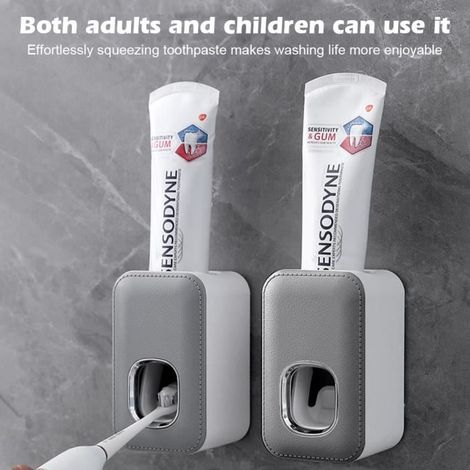 1 distributeur de dentifrice, automatique, gris, organisateur mural pour salle de bain (1/4)