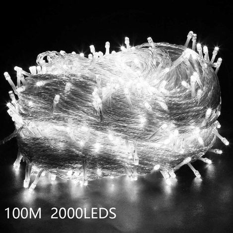 1 Guirlande lumineuse, 100m, 2000 LEDs blanc, 8 modes, mémoire, IP65, pour terrasse, mariage, Noël