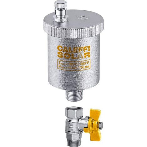 CALEFFI - VALVOLA AUTOMATICA DI SFOGO ARIA 3/8" M PER IMPIANTI SOLARI CON RUBINETTO INTERCETTAZIONE 250131 (1/3)