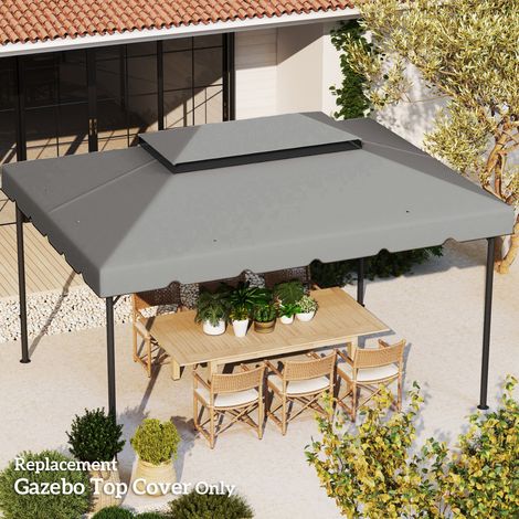 Telo di ricambio per gazebo, tenda da giardino o padiglione tessuto in poliestere, 4 x 3 m, grigio chiaro