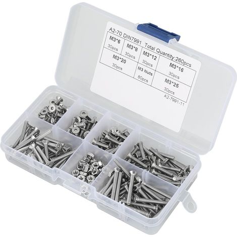 Kit d'écrous de Boulons à Vis Plats à Douille Hexagonale-260 Pièces M3 304 en Acier Inoxydable avec Attaches Industrielles et Scientifiques (1/5)
