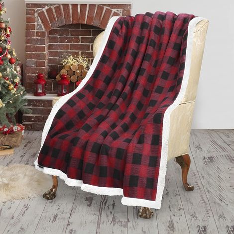Catalonia Jeté de Couverture Sherpa à Carreaux, Couverture Moelleuse Buffalo, Couverture réversible d'hiver en Microfibre en Peluche Chaude à Carreaux de Noël pour canapé-lit,
127152cm, Plaid Rouge (1/5)