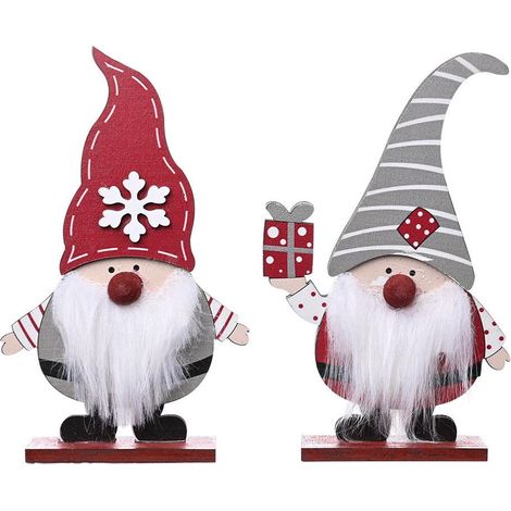 Déco de Noël forestière 2 pièces, vieux lutin en bois pour bureau, ornement rustique de table, set de 2 figurines de Père Noël, ambiance vintage (1/5)