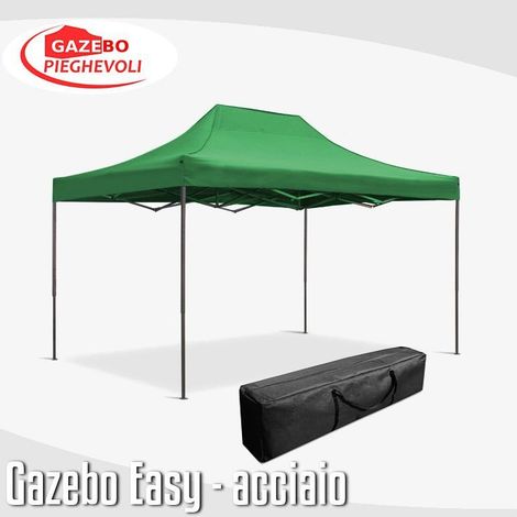 Gazebo 3x4,5 m verde pieghevole portatile estendibile richiudibile estensibile acciaio SENZA laterali per fiere eventi stand chiosco tenda tendone mercato mercatino (1/5)