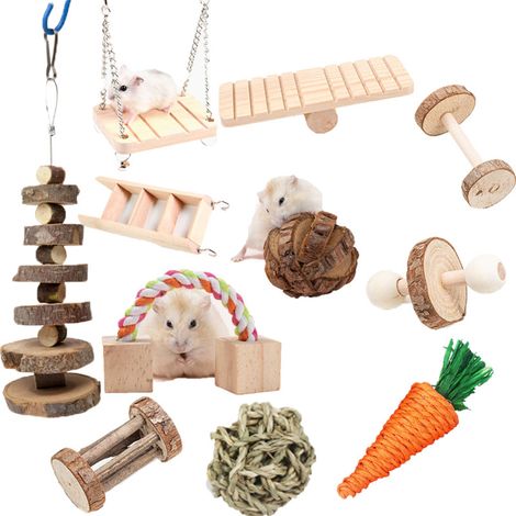 Conjunto de juguetes masticables de madera natural para hámsteres, accesorios y escondite hechos de madera de manzano, juguetes masticables para los dientes de cobayas, hámsteres dorados, ratas, chinc (1/5)