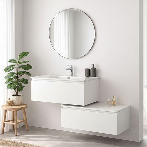 Mobile bagno sospeso 90 cm bianco con lavabo integrato e cassetto Nuvola (1/5)