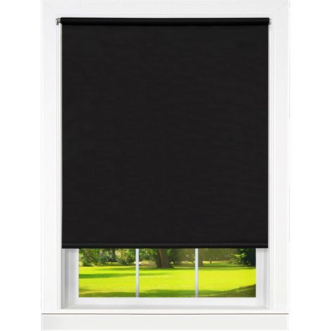 1 Store enrouleur occultant sans cordon, vinyle noir, 55x72 pouces, ajustable, pour fenêtre salon bureau (1/5)
