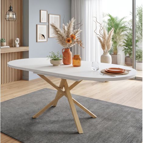 Mesa extensible 100/140 x 100 cm para 4 a 6 personas, blanco y madera HAVRYA (1/5)