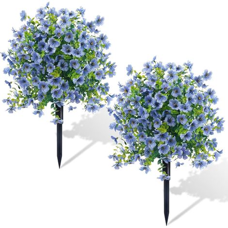 Lot de 2 fleurs artificielles de 60 cm (23,6 pouces) - arbustes artificiels d'extérieur pour la décoration de jardin (bleu) (1/3)