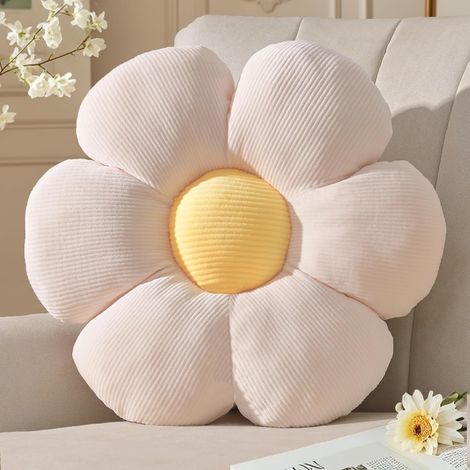 Coussin Fleur Petit, Coussin de Sol Forme de Fleur Blanc/Jaune, Coussins Décoratif en Peluche Daisy Enfant, Aesthetic Coussins Décoration Canapé, Deco Chambre Ado Fille, 39 cm (1/5)