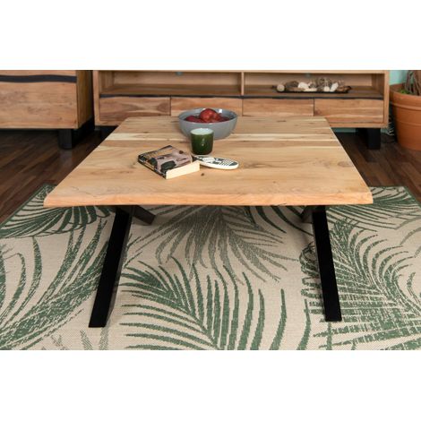 Couchtisch Baumkante 90x90 cm Akazie Naturfarben schwarz X-Gestell (1/5)