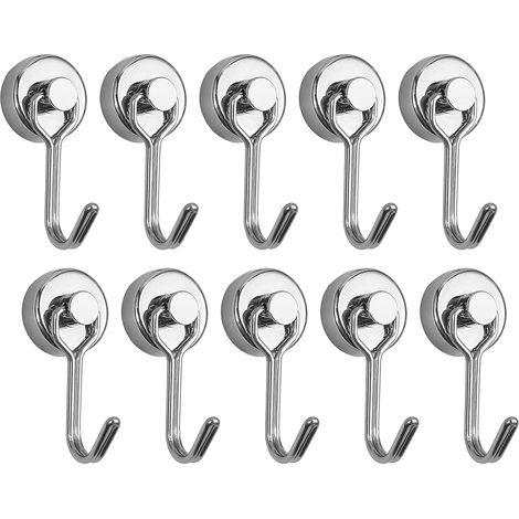 Leistungsstarke Neodym-Magnethaken (10 Stück), maximale vertikale Traglast 15 kg, geeignet für Türen, Schränke, Decken, Leuchten und Industriebeleuchtung