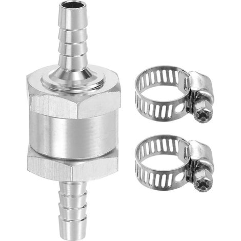6mm (1/4") Clapet Anti-Retour, Clapet Anti-Retour Unidirectionnel Avec Colliers, Accessoires De Contrôle En Alliage D'Aluminium Pour Petrol, Diesel, Gas, Oil, Air, Water, Silver (1/5)