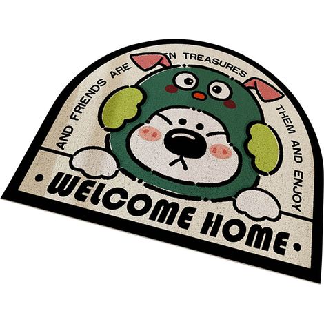 Tapis de porte ours mignon en PVC, lavable et antidérapant, vert, idéal pour l'entrée de la maison. (1/5)