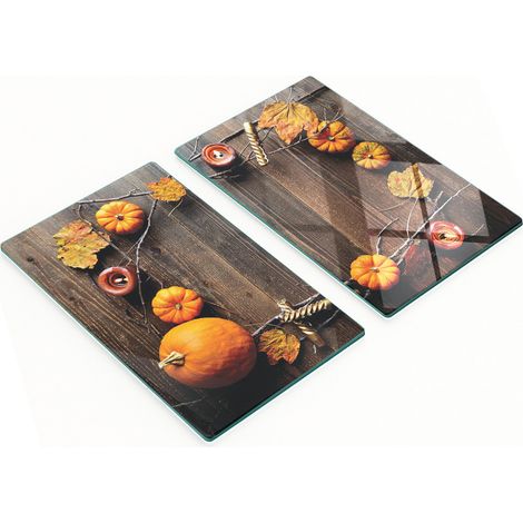 Juego de dos tablas de cocina decorativas de cristal con diseño de calabazas y hojas, 2x30x52 cm. (1/5)