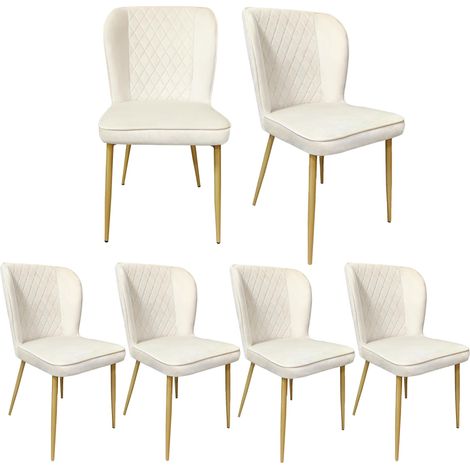 Juego de 6 sillas de comedor tapizadas en terciopelo beige con respaldo beige y estructura de metal negro, ideales para sala, balcón, comedor y dormitorio. (1/5)
