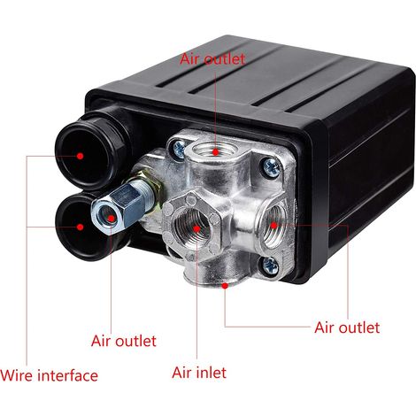 Druckschalter für Luftkompressor mit 4 Ausgängen, 90–120 PSI, 240 V, Druckschalter-Steuerventil, Kompressorteile (1/4)