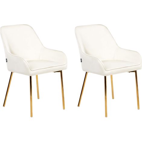 Conjunto de 2 sillas de comedor tapizadas en terciopelo con patas doradas estilo retro glamour blanco crema Loverna