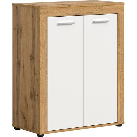 Jam Schuhschrank 2 Türen weiß, Eiche Dekor.