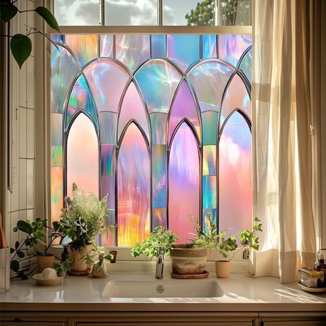 Pellicola statica per finestre, effetto vetrata arcobaleno, protezione UV e autoadesiva, per preservare la tua privacy. (1/5)
