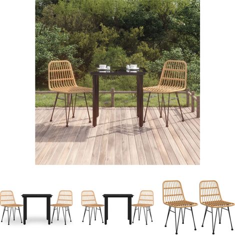 Gartenstuhl - vidaXL 3-tlg. Garten-Essgruppe Poly Rattan - Gartenesszimmer (1/5)