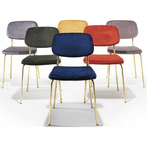 Chaise moderne en velours et pieds en laiton brossé doré Zola - Lot de 2-Jaune (1/4)