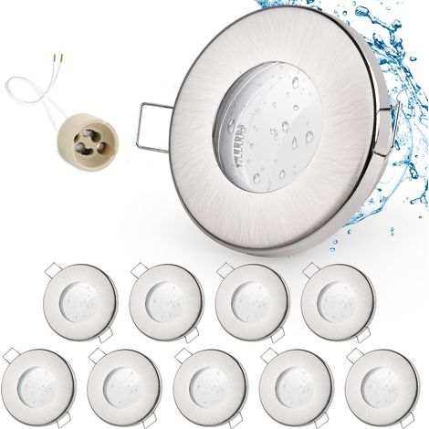 10x Spot LED Encastrable IP65 Cadre Avec Douille GU10, Spots de plafond en Fer Nickel brossé, Rond plat Spots Salle de bain spot cadre d'encastrement 68mm pour extérieur- intérie (1/5)