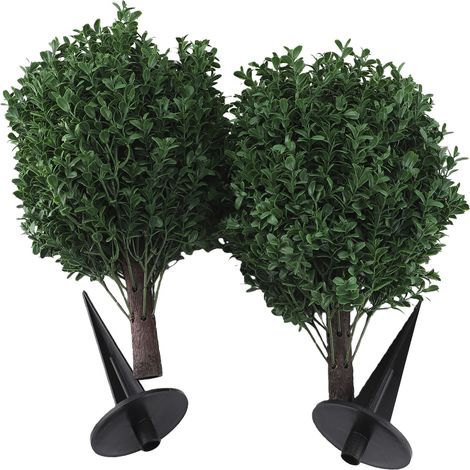 Lot de 2 topiaires artificielles en forme de boule avec piquet, arbustes et plantes artificielles en plastique pour la décoration intérieure (jardin, terrasse, porche). (1/4)