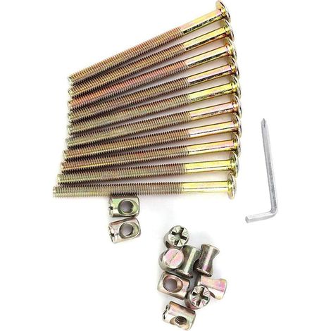 Lot de 10 Vis à bois M6x70mm, Plaqué zinc, Écrous cruciformes, Clé incluse, Pour lit superposé et meubles (1/5)