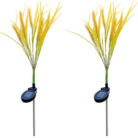 Juego de 2 luces solares LED con forma de gavilla de trigo, iluminación automática, sin necesidad de cables, para jardín, patio o entrada de vehículos. (1/5)