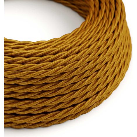 Creative-Cables Cavo elettrico rivestito in tessuto, 2 x 0,75 mm², 50 m, Oro TM05, Trecciato effetto seta